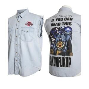 West‎ Coast Choppers Biker Design Denim Cut Off Shirt 2005 Bike Week XXL Vintage